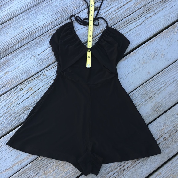 back less black romper with ties neck and open under chest. - Picture 6 of 8